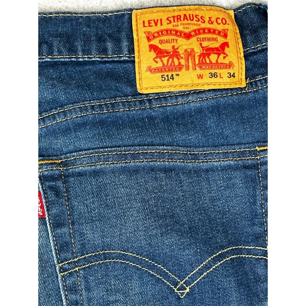 Levis 514 Straight Fit Jeans Mens 36x34 Blue Dark Wash Denim